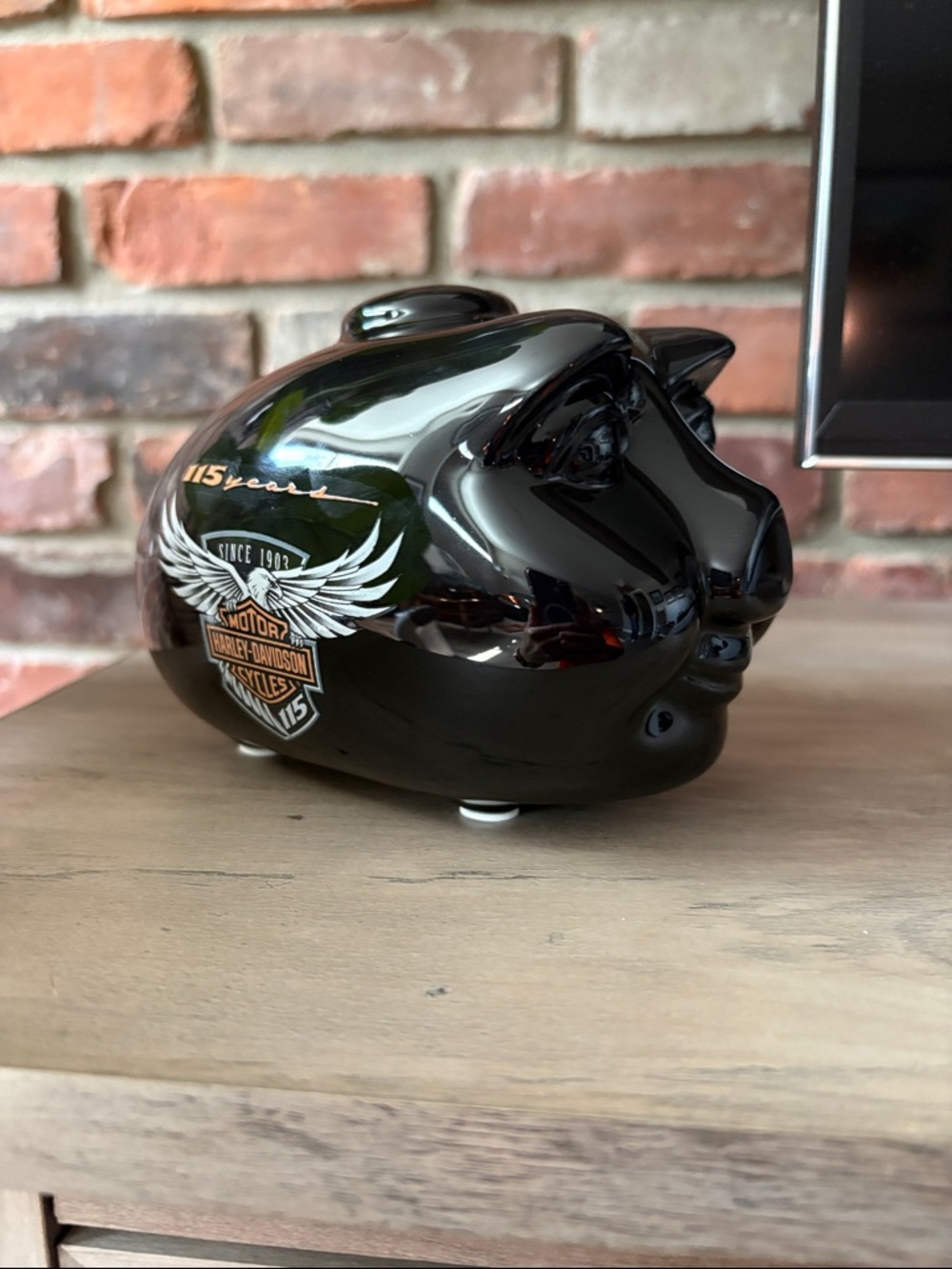 Vintage 115th Anniversary Harley-Davidson Black Ceramic Piggy Bank